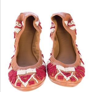 Tory Burch flats — brown beaded shoes